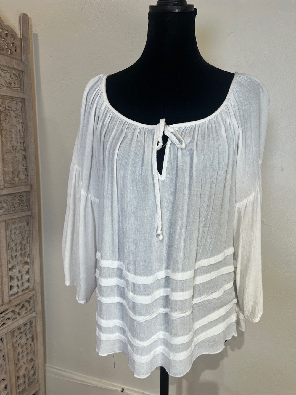 Abercrombie & Fitch White Peasant Tie-Neck Blouse sz M